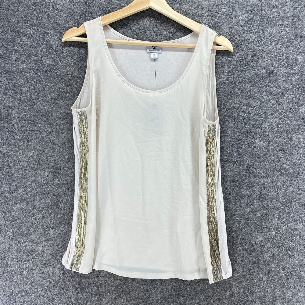 New Worthington Tank Women M Medium White Sleeveless Round Neck Wide Strap